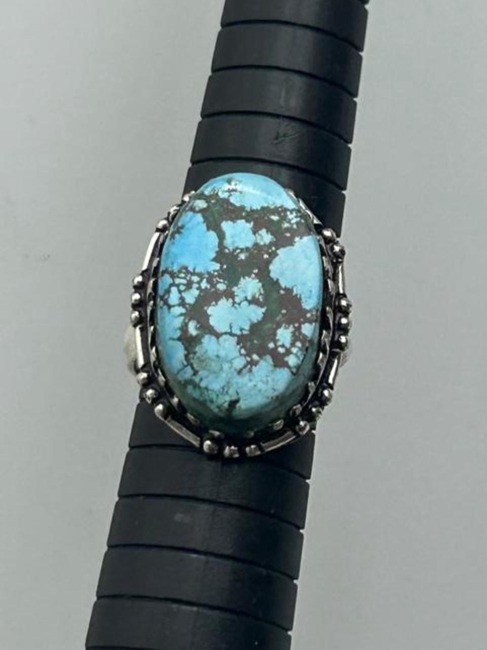 925 Silver Turquoise Statement Ring - Blue Matrix Stone